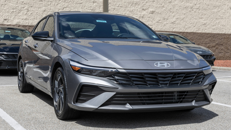 A Hyundai Elantra Hybrid SEL Sport FWD Sedan on display.