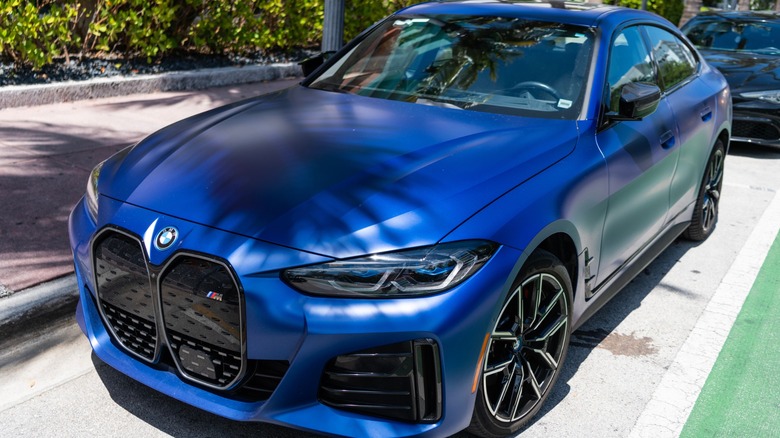 Blue BMW i4 M50 parked outside