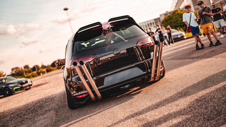 huge double exhaust pipes on a Volkswagen