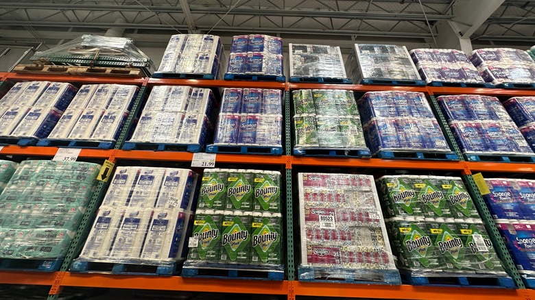 aisle of toilet paper and paper towels at costco
