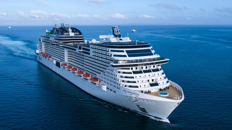 An MSC cruise ship in beautiful blue water