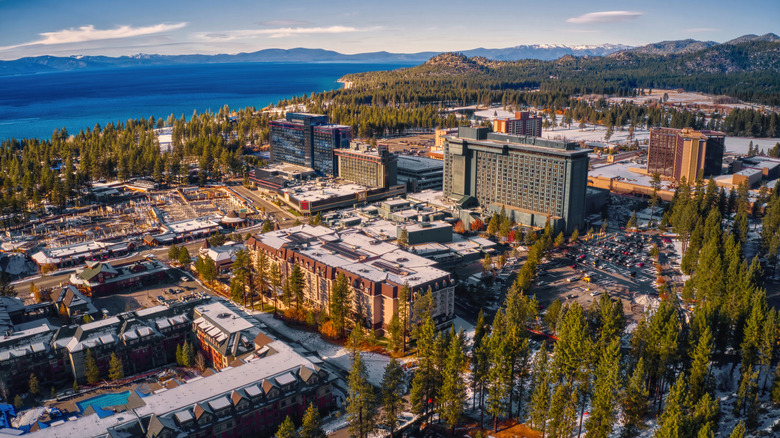 An aerial view of South Lake Tahoe
