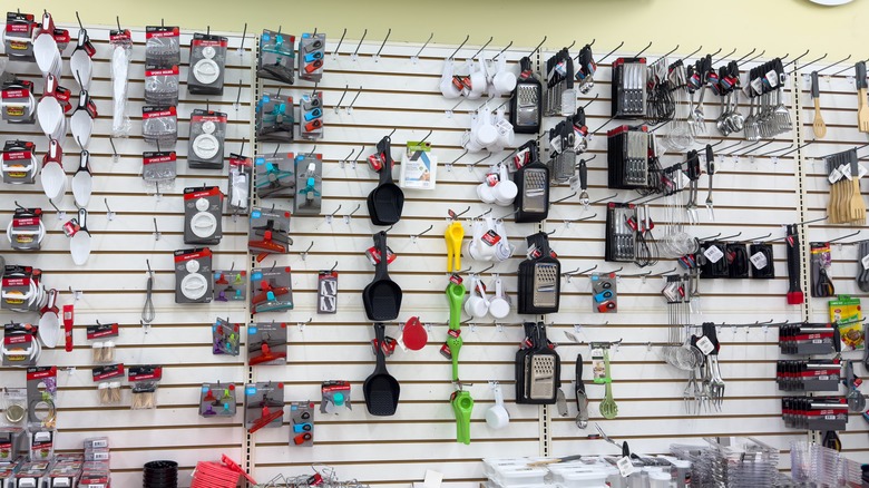 Kitchen items displayed in a Dollar Tree store.