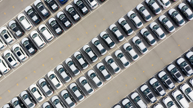 Aerial view of cars in a parking lot