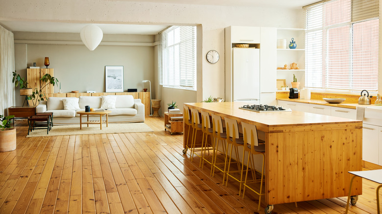 an open floor plan kitchen and living area