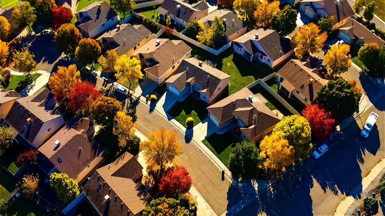 US neighborhood on autumn day
