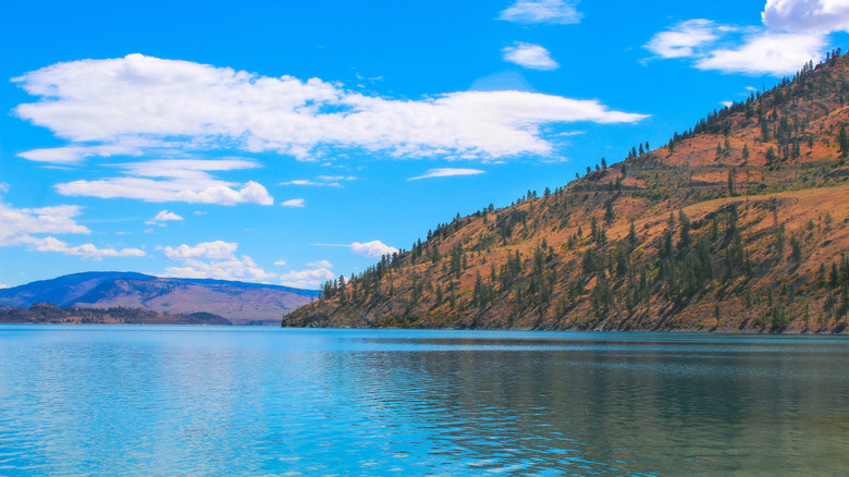 Omake Lake with hilly terrain in background
