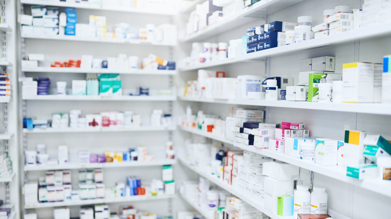 Shelves containing prescription medicines