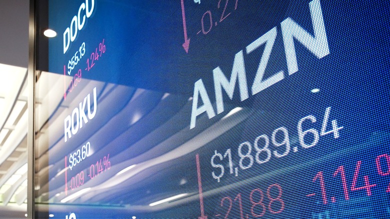 Amazon stock price on display