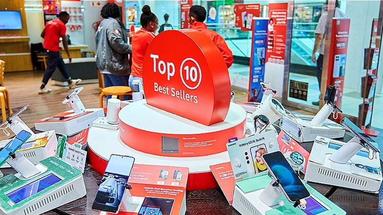 smartphones on display at store