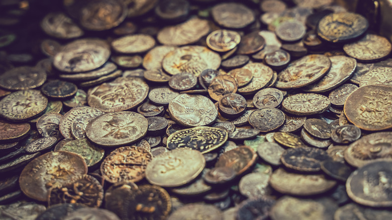 Ancient coins in a pile
