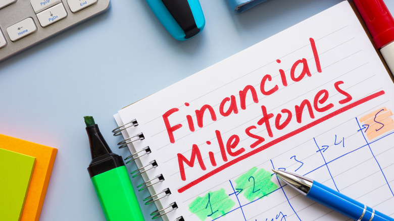 financial milestones written on notepad