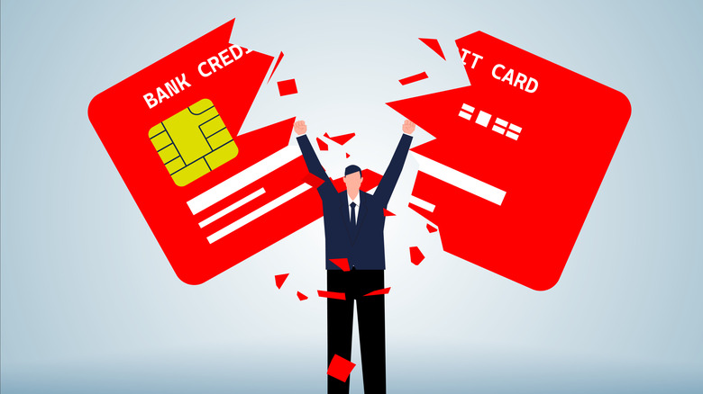 cartoon image of man ripping up credit card