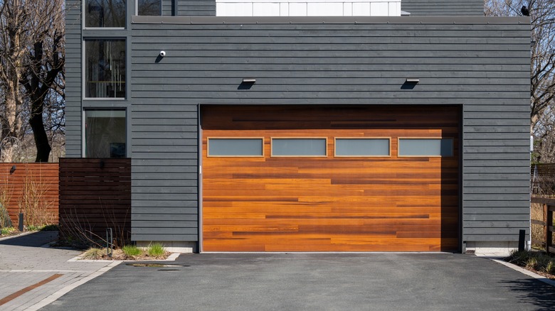 a garage door on house