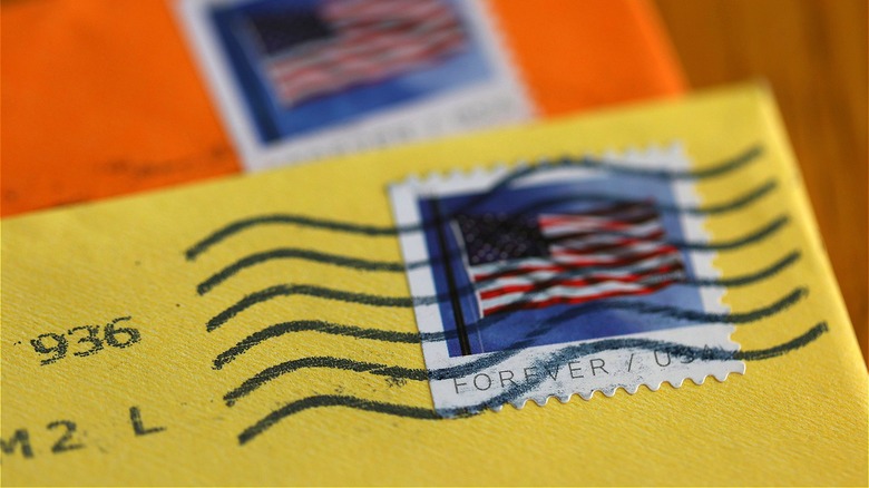 A forever stamp on mail