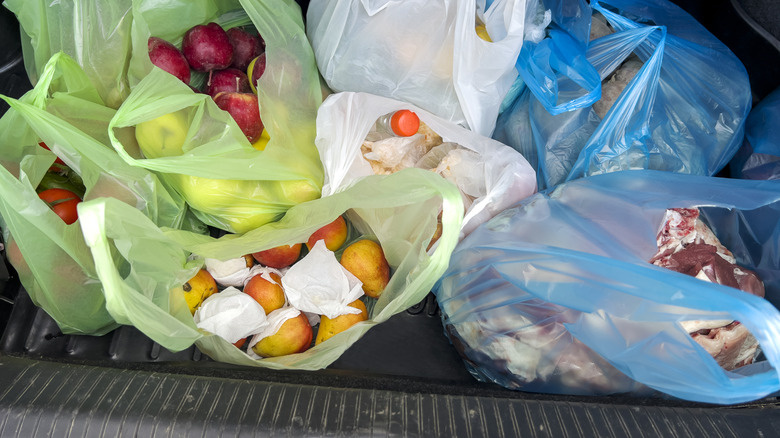 Plastic bags in trunk