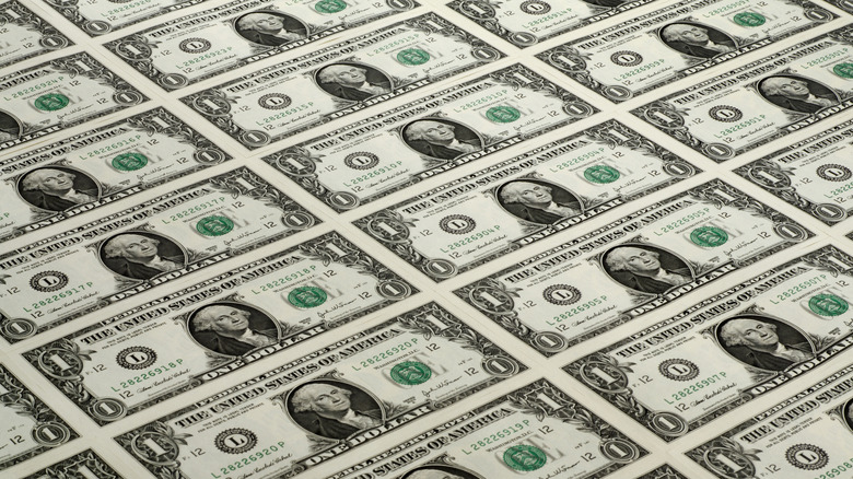 Uncut sheet of $1 bills