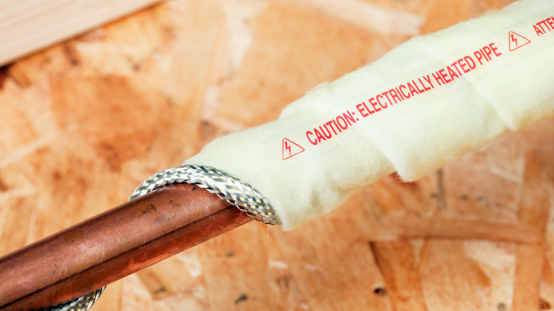 Heat tape wrapped around a copper pipe