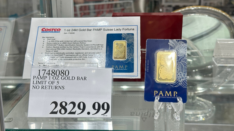 A Costco gold bar on display in a store.