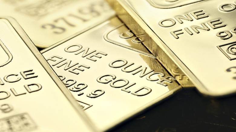 Gold bars stacked