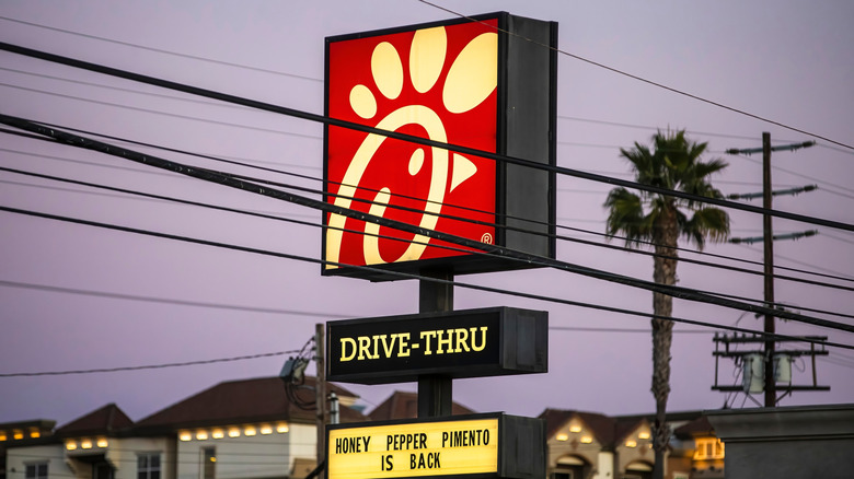 Los Angeles USA A Chick-fil-A sign at dusk,