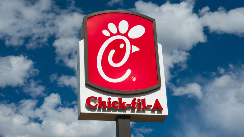 Chick-fil-A restaurant exterior sign and trademark logo.