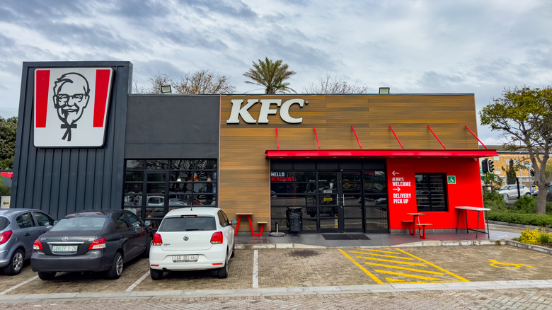 Outside exterior of KFC drive thru fast food restaurant.