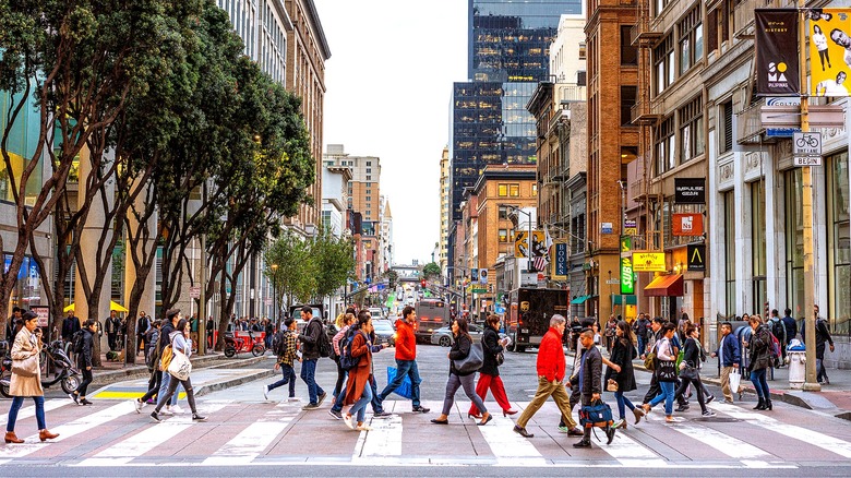 People crossing San Francisco crosswalk