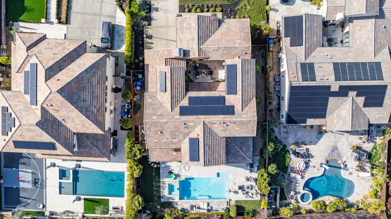 An overhead view of a row of homes in Brentwood, California