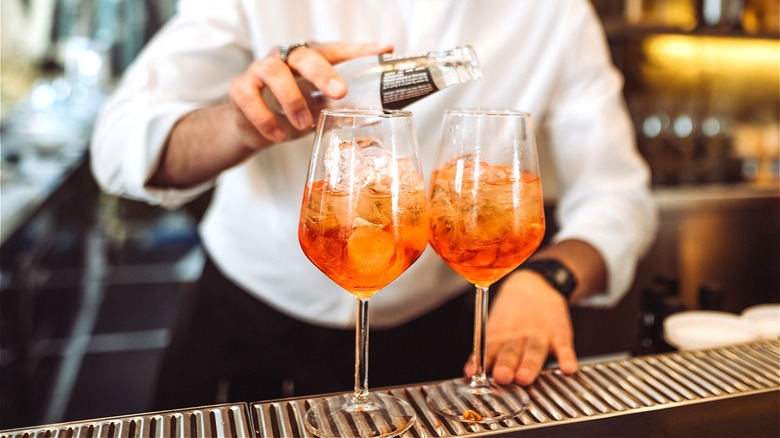 Bartender making cocktails