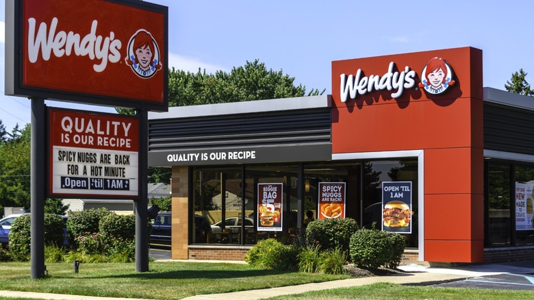 Wendy's restaurant exterior and sign on sunny day