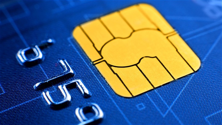 Close-up of credit card chip