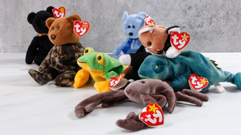 A collection of TY Beanie Baby toys