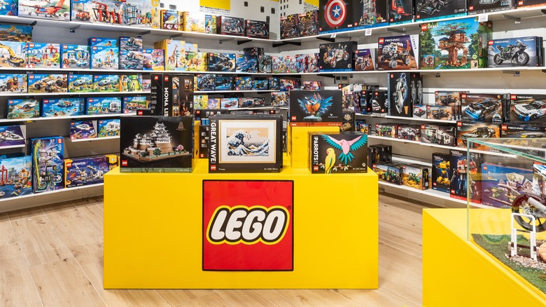 A display of Lego sets for sale