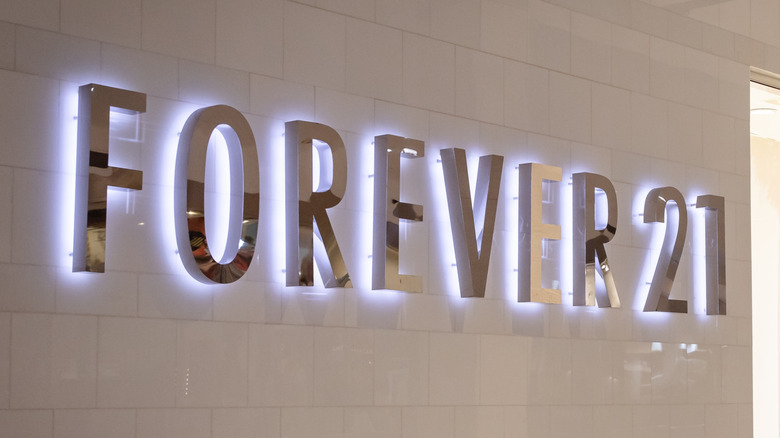 Forever 21 logo sign on the store exterior in Westfield Valley Fair, a shopping mall in San Jose.
