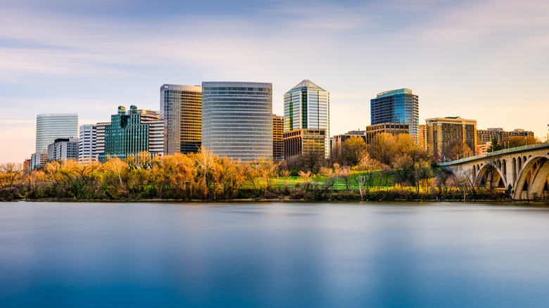 Rosslyn, Arlington, Virginia, USA city skyline on the Potomac River.