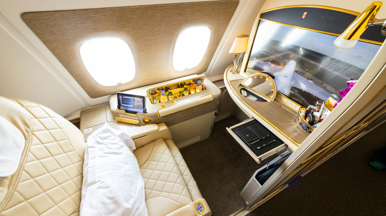 Emirates Airlines First Class window seat in Airbus