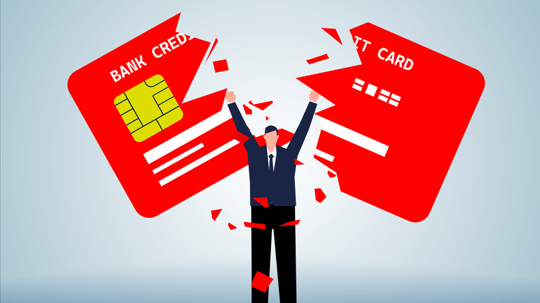 cartoon person ripping up credit card