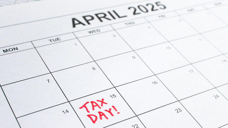 Calendar showing April 15 as tax day