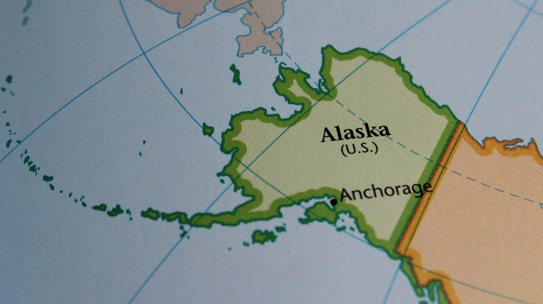 Close up of U.S. map with focus on Alaska