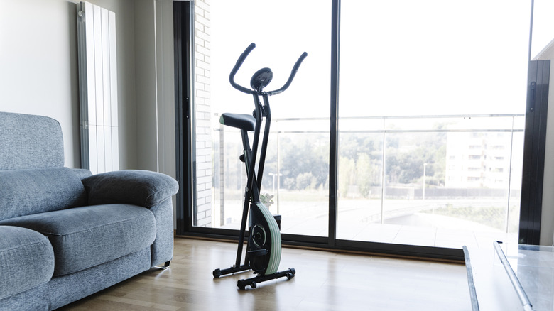 Elliptical in the living room of a house