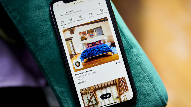 Airbnb website open on smartphone