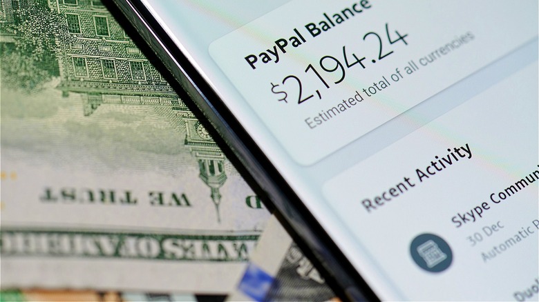 Smartphone screen with PayPal balance