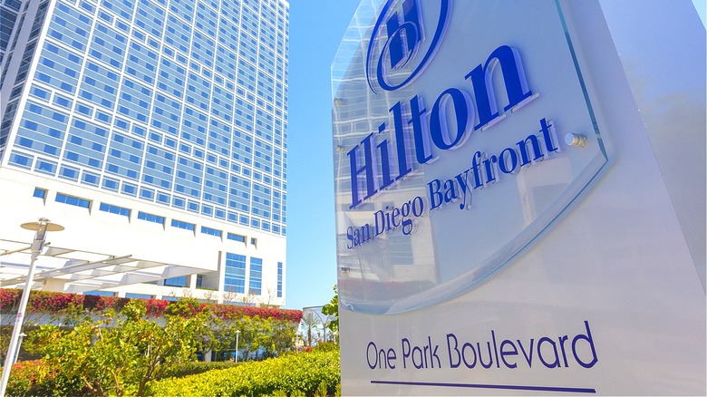 Hilton hotel exterior sign
