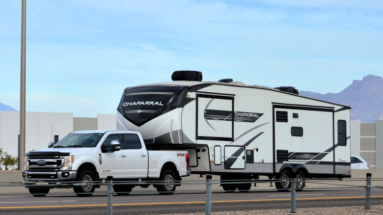 Ford truck hauling a camper