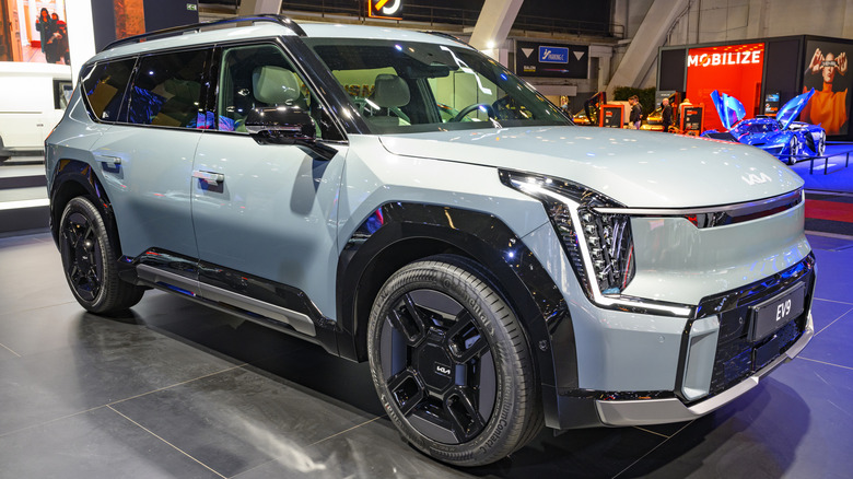 A Kia EV9 on display