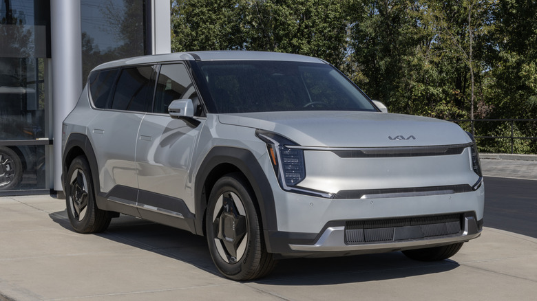 The 2026 Kia EV9 on display at a dealership.