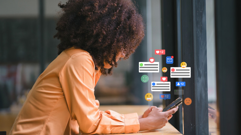 Business woman using social media