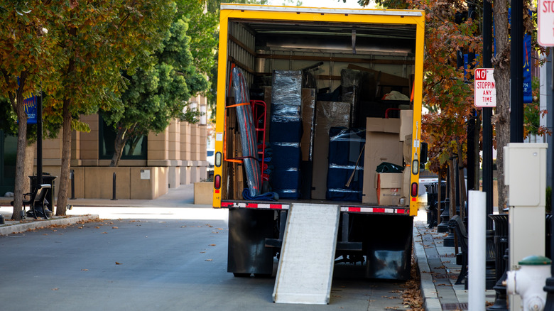 A moving truck with things inside
