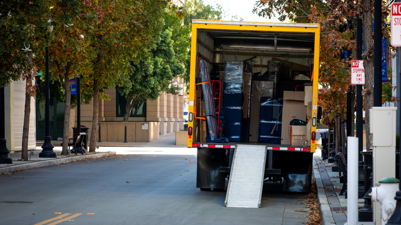 A moving truck with things inside